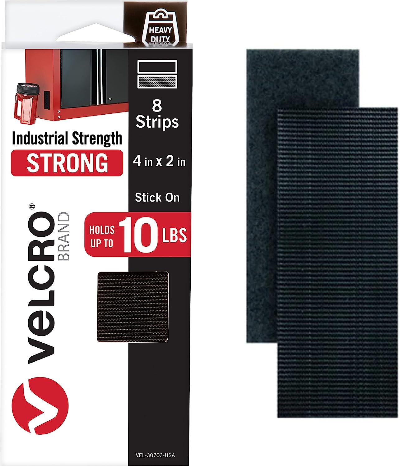 230816082640061_1 VELCRO Brand Heavy Duty Fasteners | 4x2 Inch Strips with Adhesive 8 Sets | Holds 10 lbs | Black Industrial Strength Stick On Tape | Indoor or Outdoor Use (VEL-30703-USA) - Image 1